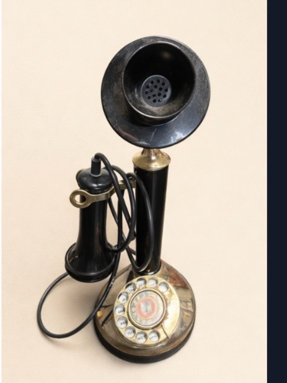 Vintage Candlestick Rotary Phone in Black and Brass